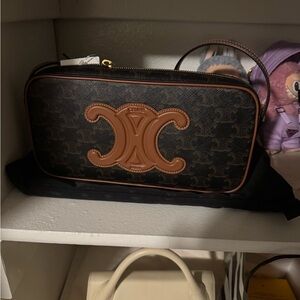 Celine Black and Tan Logo Shoulder Bag